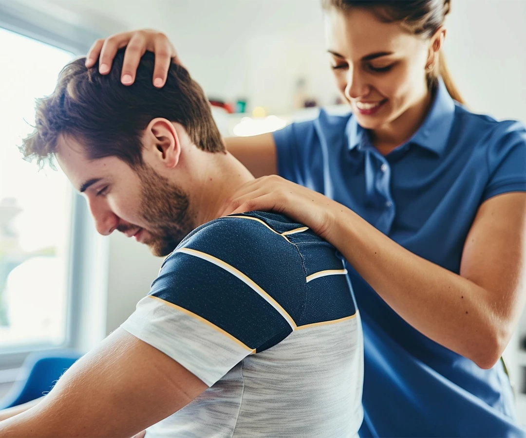 Physiotherapist working on a client's neck